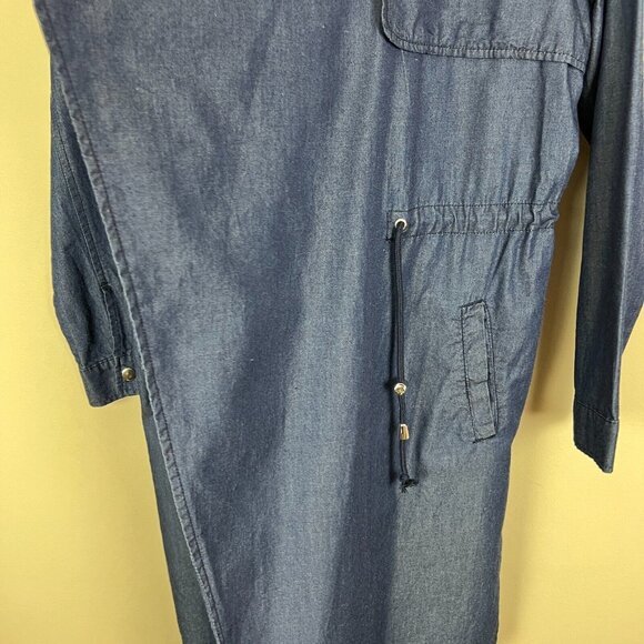 1 Sunset Lane Jacket Womens Large Blue Chambray Duster Draped Open Front Cinched - Picture 10 of 16